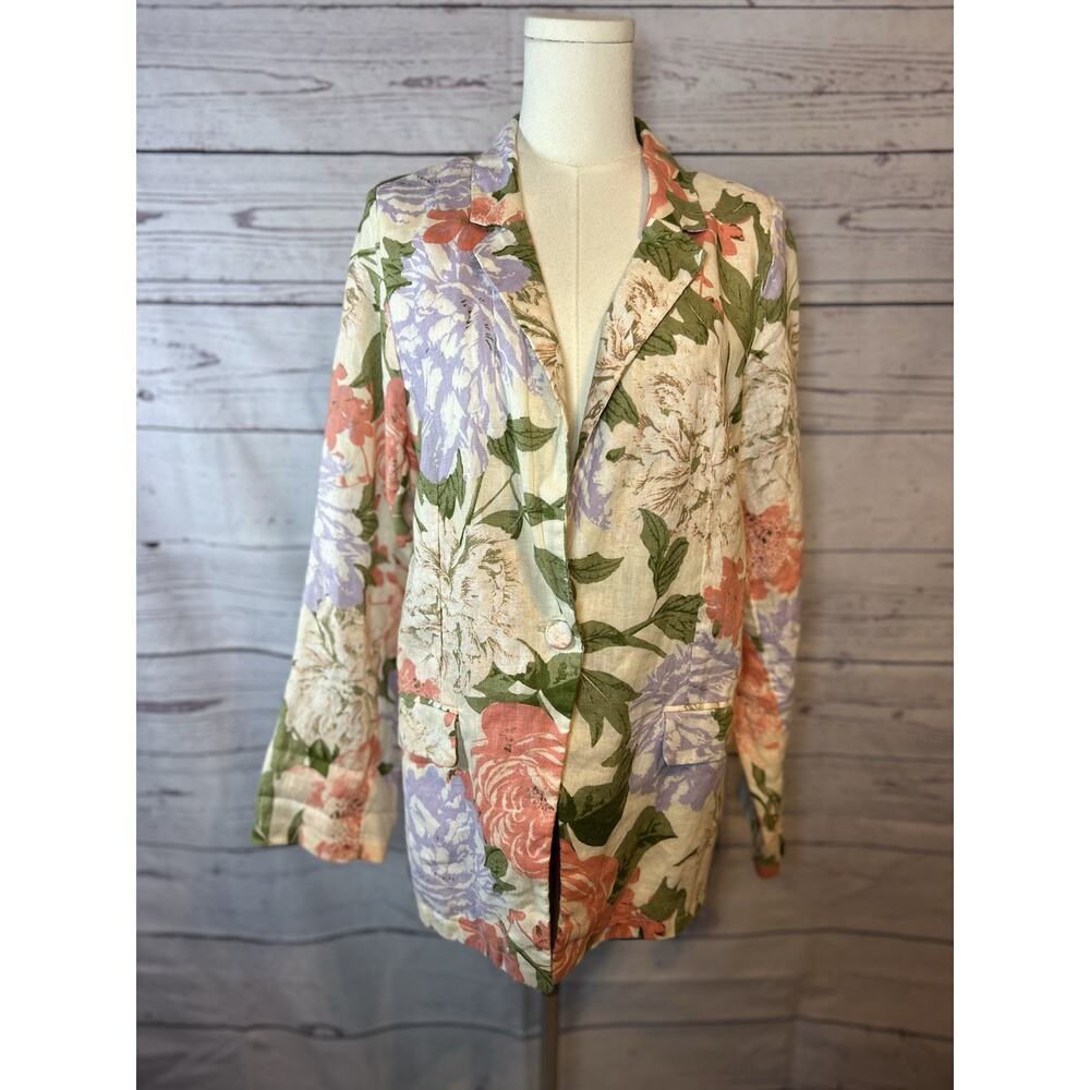 Joie Linen Floral Blazer White Coral Lilac Women’s Lightweight Jacket